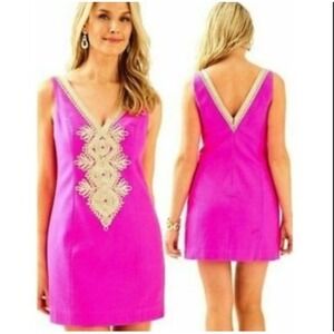 Lilly Pulitzer Dress Womens 2‎ Junie Shift Pink Berry Sangria Embroidered NEW